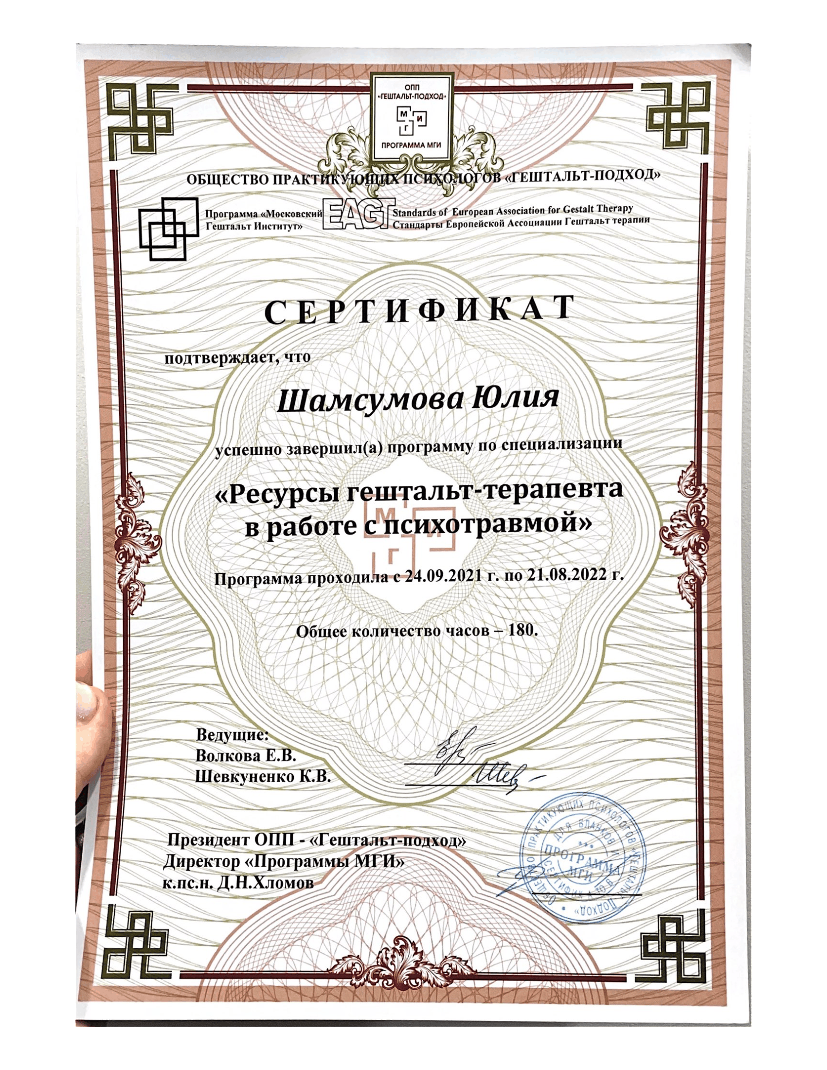 Сертификат травм-терапевта — документ, подтверждающий квалификацию